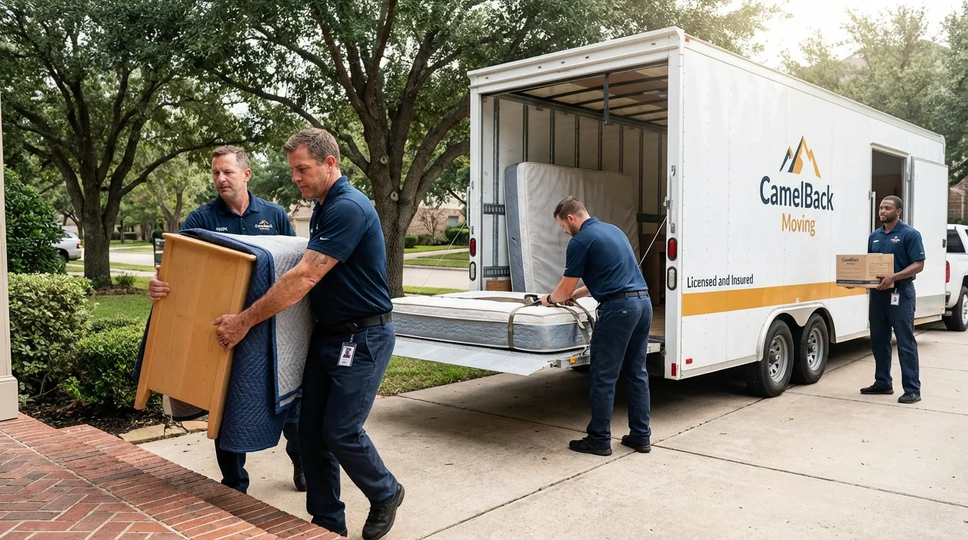 Crew loading residential truck for cross-state move from Carle Place, NY