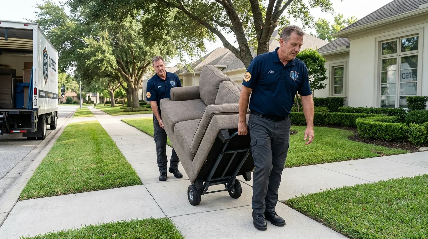 Local residential moving crew loading furniture in Carle Place, NY